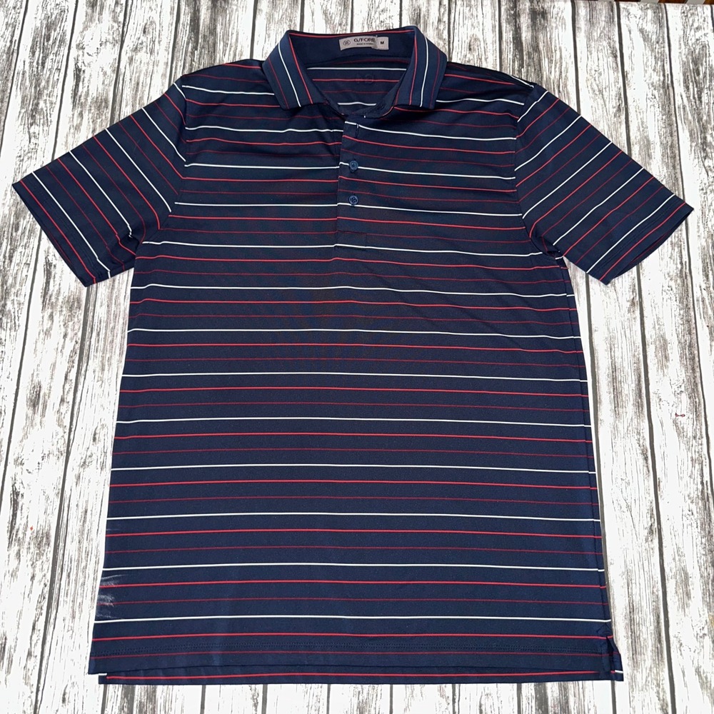 G/FORE Golf Polo‎ Shirt Striped Blue/Red Men's Medium Performance Stretch G4